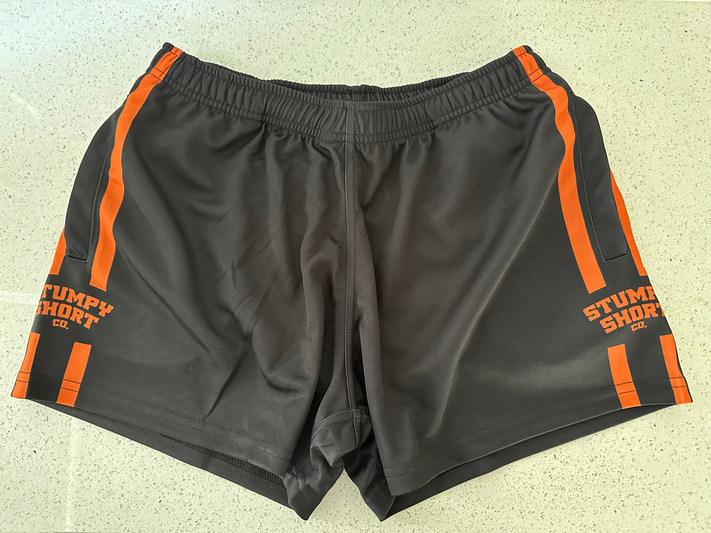 Black/Burnt Orange Footy Shorts with pockets