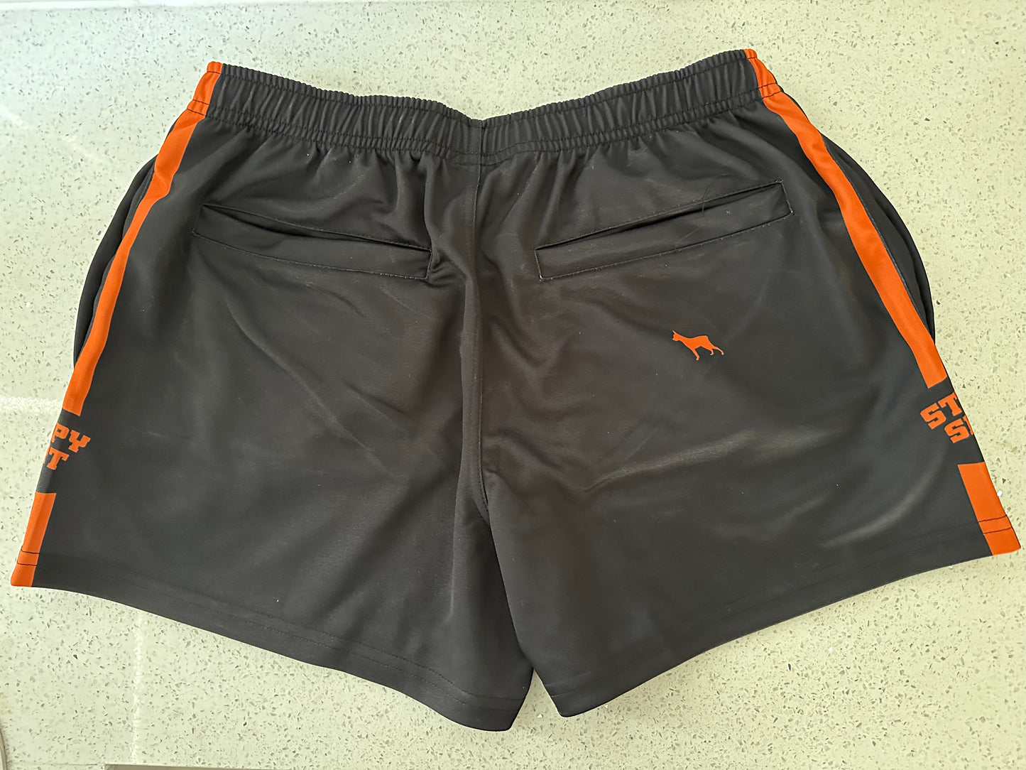 Black/Burnt Orange Footy Shorts with pockets