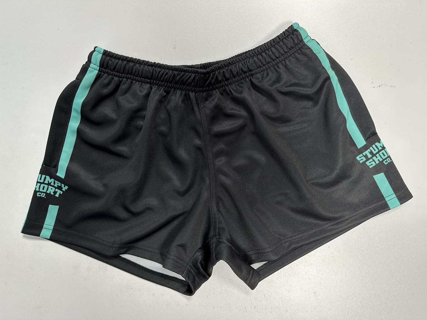 Black/Teal Footy Shorts with pockets