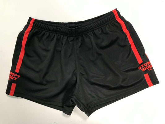 Black/Red Footy Shorts with Pockets