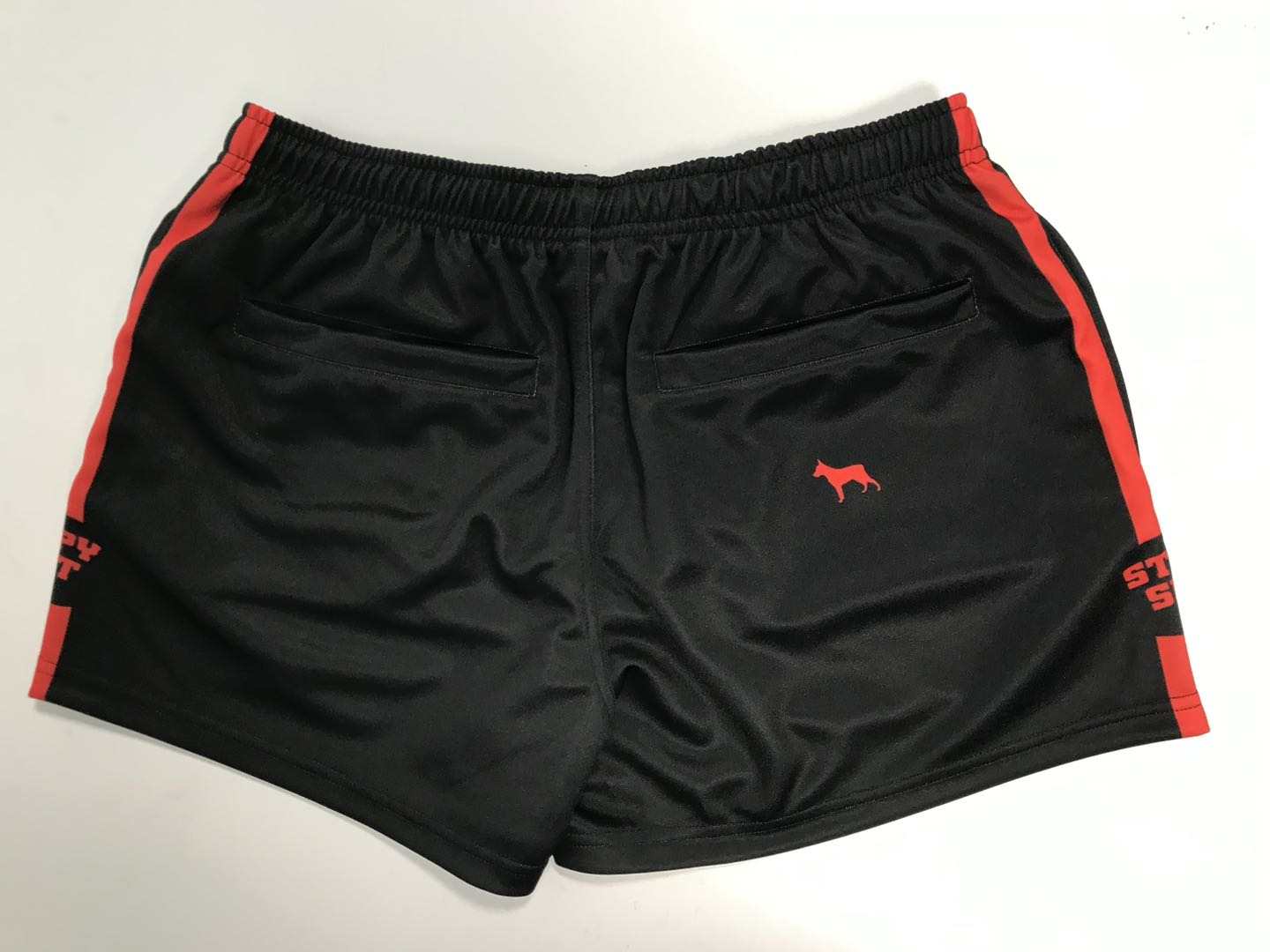 Black/Red Footy Shorts with Pockets