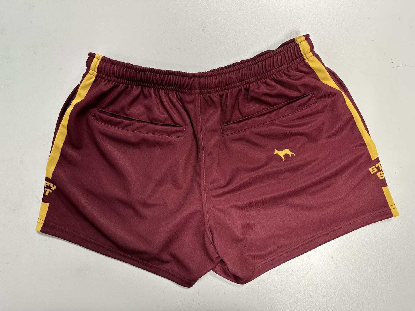 Maroon/Gold Footy Shorts with pockets